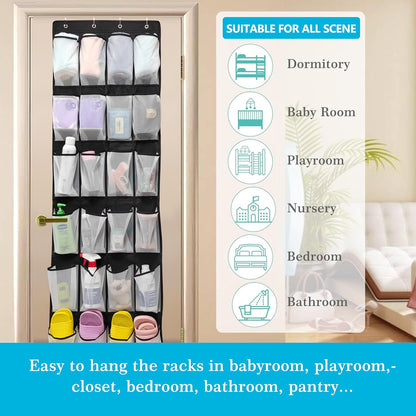 Over The Door Shoe Organizer with 24 Large Breathable Mesh Pockets Sturdy Closet Door Shoe Storage Holder Hanging SimpleHouseware Men Women Kids Shoe Holder for Rack (Black)