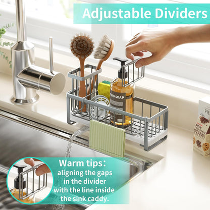 HapiRm Sponge Holder for Kitchen Sink - Self-draining Sink Caddy with Brush and Dishcloth Holders, Stainless Steel Kitchen Countertop Organizers and Storage Essentials - Black