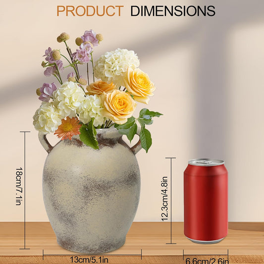 Ceramic Vase Set of 2, 7.1" Handcrafted Rustic Flower Vases for Modern Home Decor, Boho Farmhouse Decorative Vases for Living Room, Table, Shelf, Ideal Gift for Mother's Day, Birthday, Housewarming