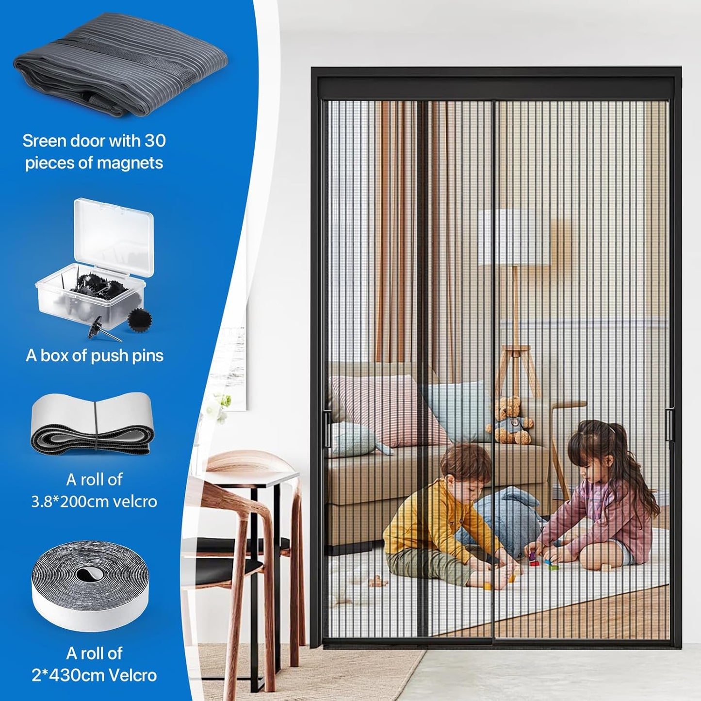 Heavy Duty Door Screen Magnetic Closure, LOVIGA Thickened Fiberglass Screen Door Mesh, Self Sealing, Tear Resistant, Easy Assemble, Fine Mesh Keep Bugs Out Fit Door Size 36 Inch X 82 Inch