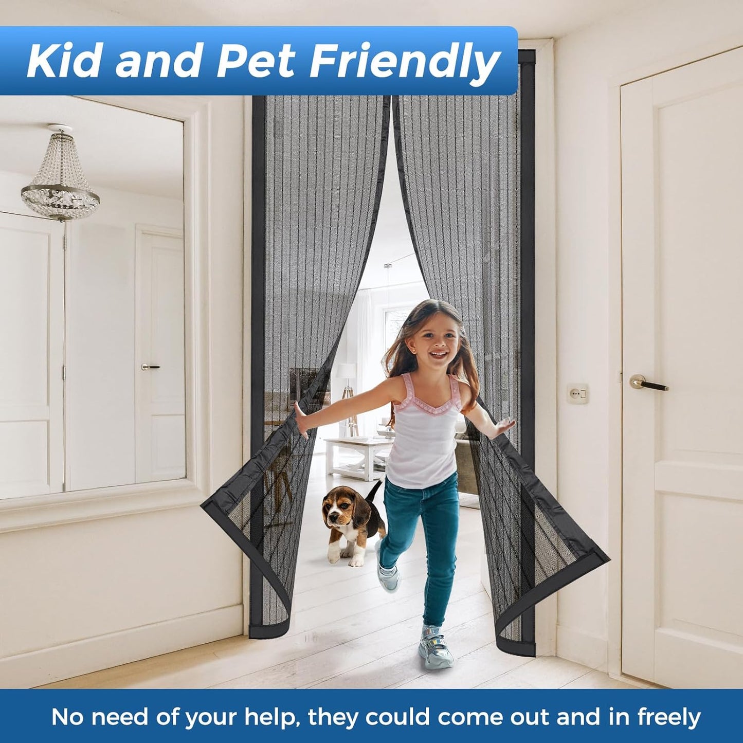 Smartor Magnetic Screen Door Magnetic Closure Fits 36"x82" Doors |Polyester - Retractable Screen Door Mesh| Self Sealing|Hands Free |Keeps Bugs Out|Pet and Kid Friendly-38 Inch x 83 Inch