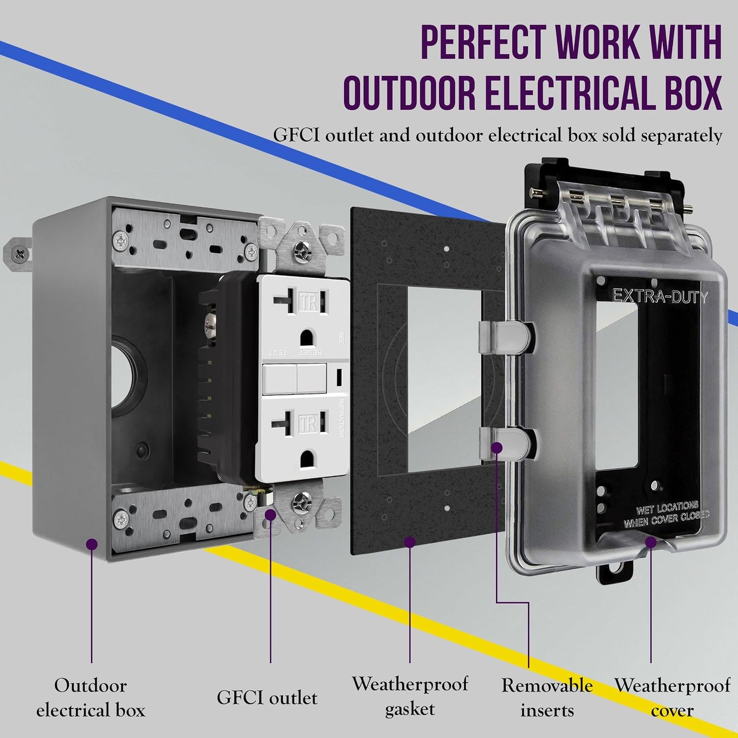 ENERLITES Outdoor Outlet Cover Extra-Duty in-Use Weatherproof Outdoor Decorator/GFCI Receptacle Outlets, Weatherproof Enclosure, 1-Gang 6.25” H x 3.5” W x 3.25” D, Clear Cover, IUC1V-D