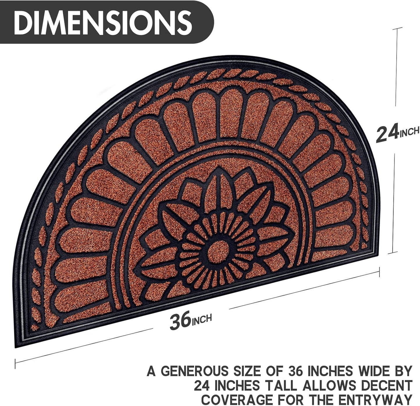 Mibao Front Door Mat Indoor Outdoor Entrance, Semicircular Entrance Mat, Half Round Waterproo Non-Slip Durable Rubber Door Mats, Low Profile Heavy Duty Doormat for Garage, Patio, 30" x 18", Yellow