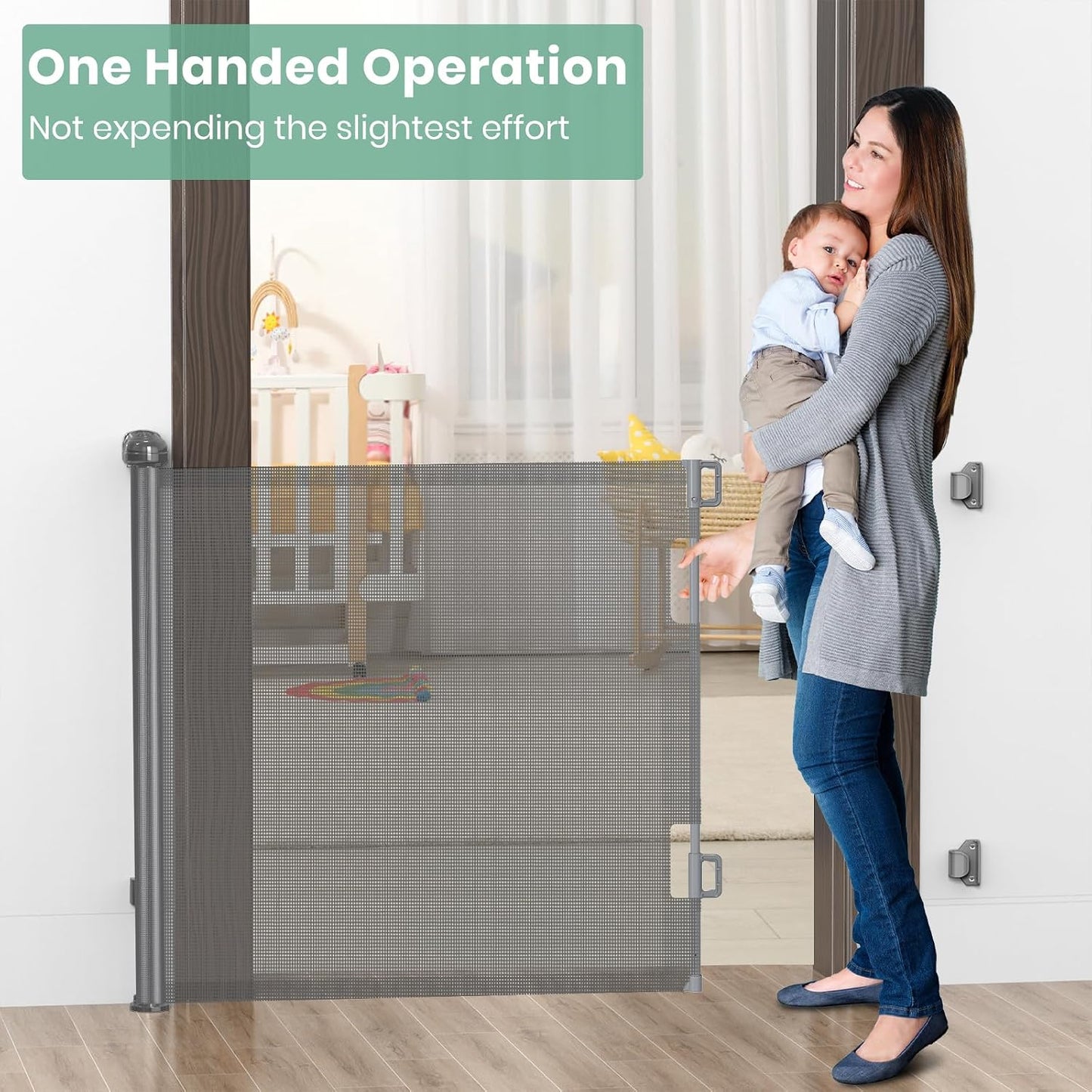 HAMOPY Retractable Baby Gate, 33" Tall, Extends up to 55" Wide, Durable Auto-Lock Baby Gates for Stairs, Mesh Dog Gate and Child Safety Gates for Doorways, Hallways, Indoor, Outdoor(Black)