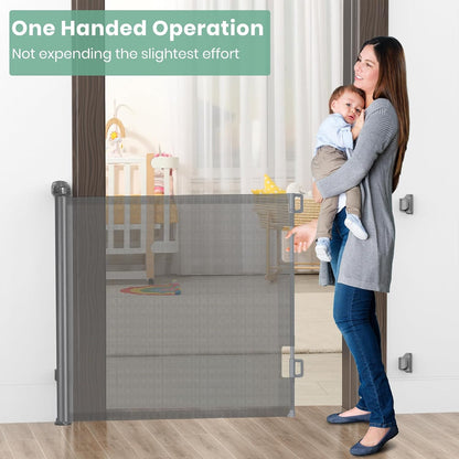 HAMOPY Retractable Baby Gate, 33" Tall, Extends up to 55" Wide, Durable Auto-Lock Baby Gates for Stairs, Mesh Dog Gate and Child Safety Gates for Doorways, Hallways, Indoor, Outdoor(Black)