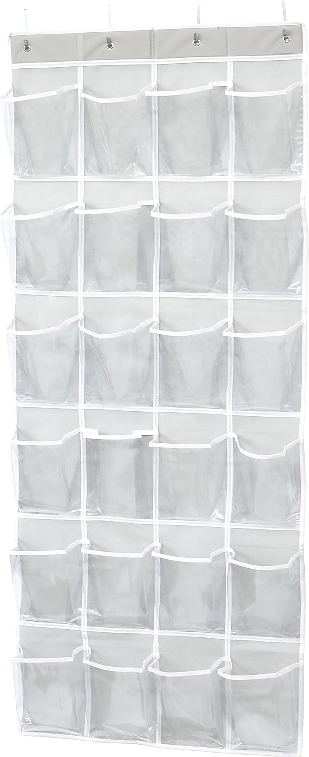 Simple Houseware 24 Pockets - Crystal Clear Over The Door Hanging Shoe Organizer, Gray (64'' x 19'')