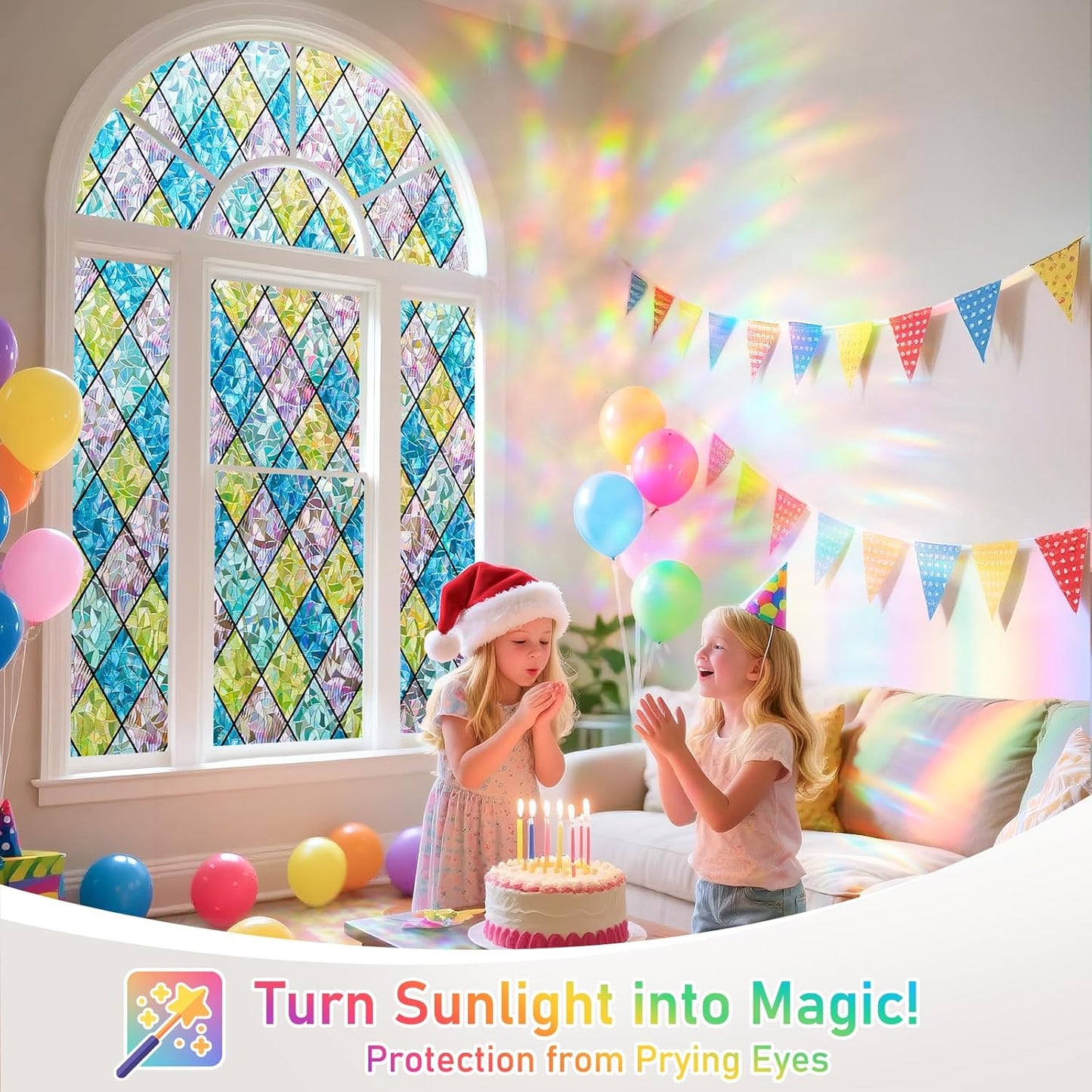 SUNBABY Reeded Glass Window Privacy Film, Frosted Glass Window Film for Bathroom & Front Door, Static Cling Decorative 3D Window Stickers Day and Night Privacy Sun Heat Blocking (17.5 x 78.7 Inch)