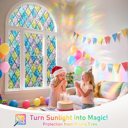 SUNBABY Reeded Glass Window Privacy Film, Frosted Glass Window Film for Bathroom & Front Door, Static Cling Decorative 3D Window Stickers Day and Night Privacy Sun Heat Blocking (17.5 x 78.7 Inch)