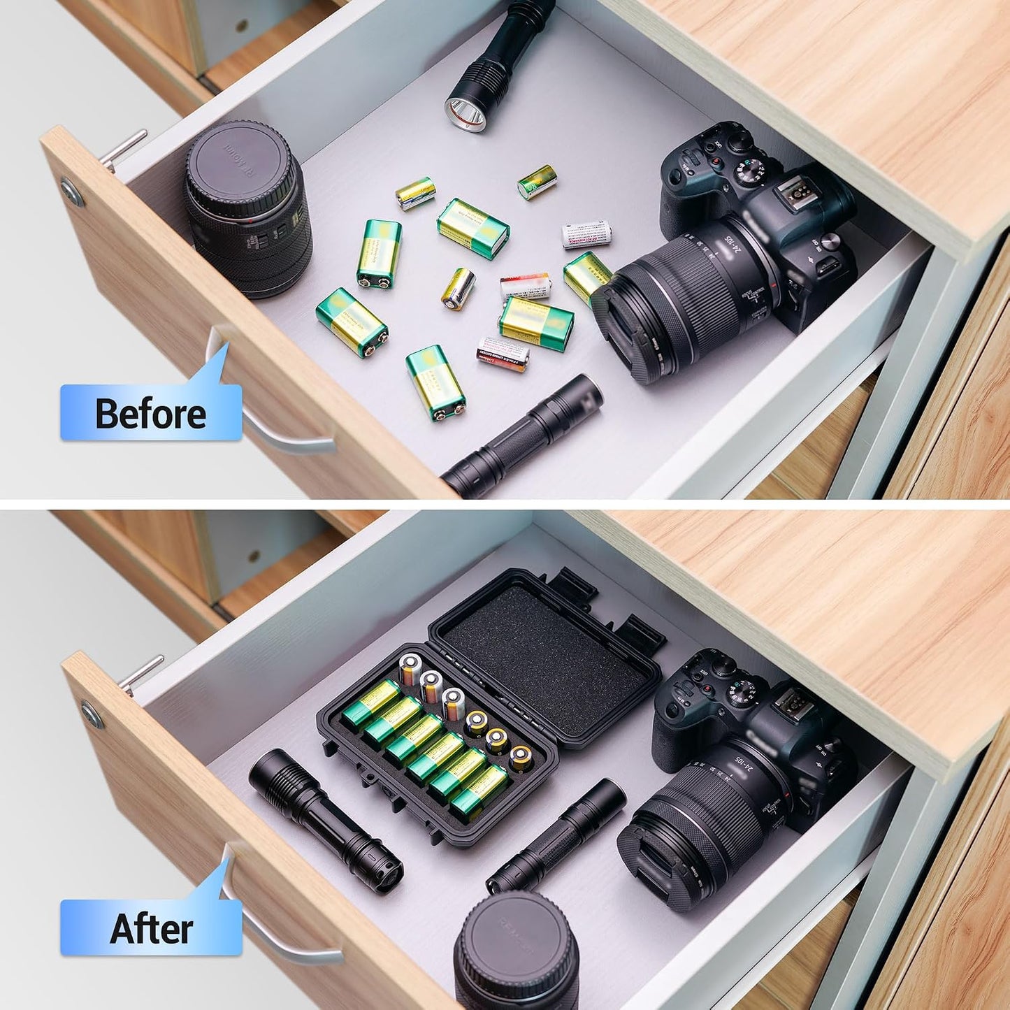 24 Slots CR2 CR123 CR123A Lithium Battery Organizer Case, IP67 Waterproof Hard Case for CR17345/CR16340/CR18350/CR15270(CR2) Explosionproof Batteries Storage Holder for Household Outdoor Camping