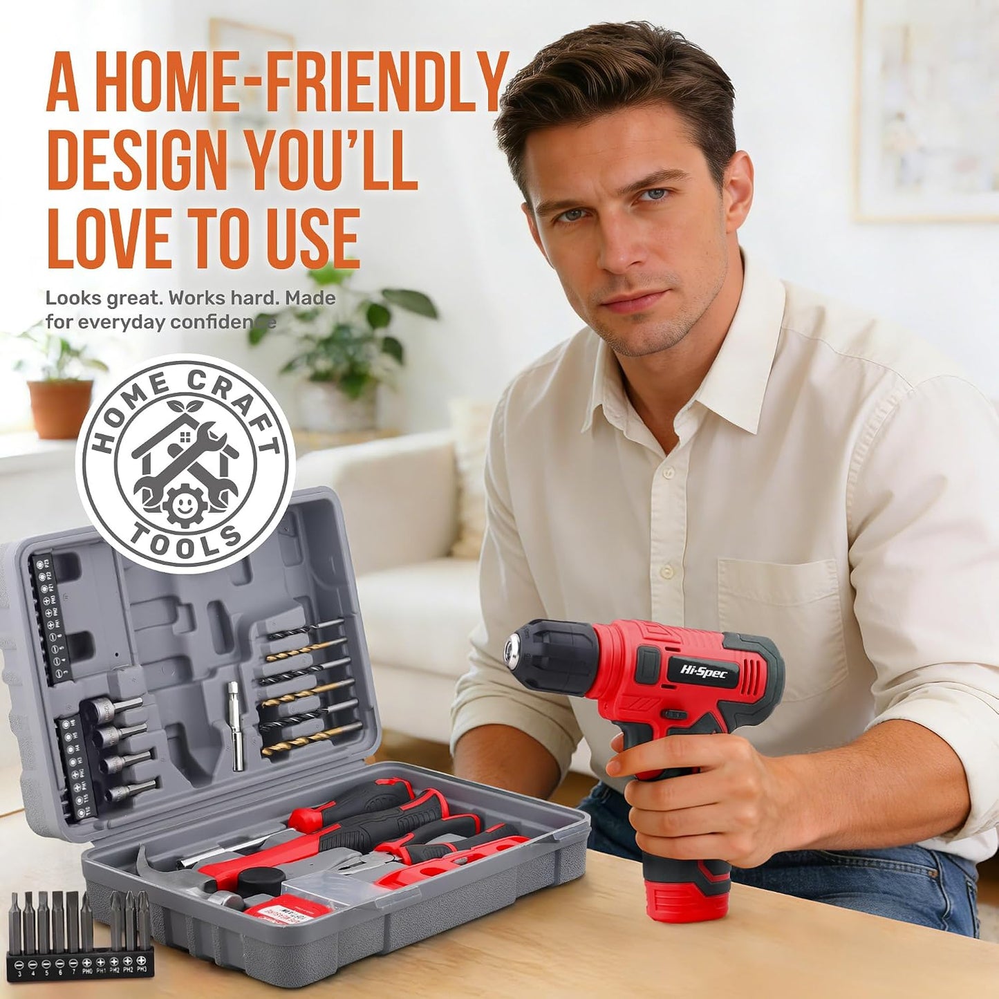 Hi-Spec Pink Tool Set with 8V Drill Set. Complete Cordless & Rechargeable USB Electric Drill Driver Kit for Women, Home DIY Repair & Maintenance, in a Compact Toolbox.