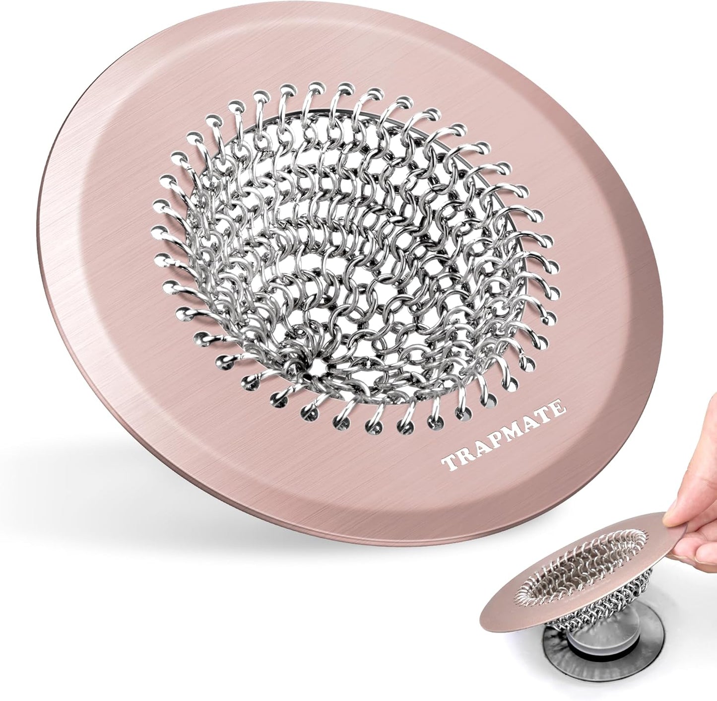 TRAPMATE Shower Drain Hair Catcher, 4.4" Easy Clean Bathtub Drain Hair Catcher, Anti-Slip Bath Tub Drain Protector, Upgraded 304 Stainless Steel Shower Sink Drain Cover for Bathroom (Patented Product)