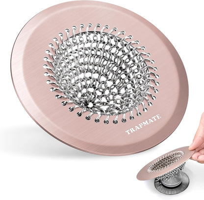 TRAPMATE Shower Drain Hair Catcher, 4.4" Easy Clean Bathtub Drain Hair Catcher, Anti-Slip Bath Tub Drain Protector, Upgraded 304 Stainless Steel Shower Sink Drain Cover for Bathroom (Patented Product)