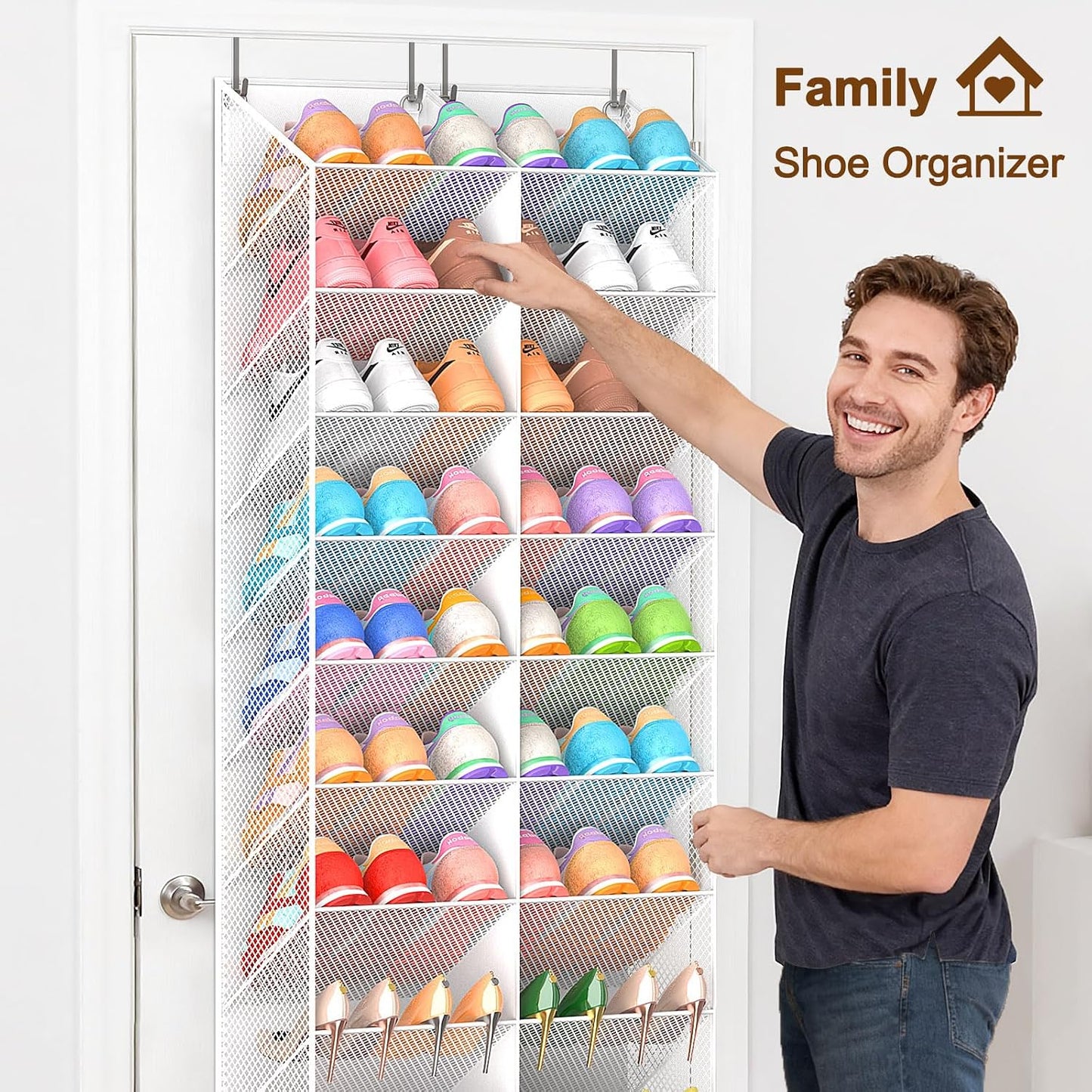 UVIAHOMI Over the Door Shoe Organizer for 20-30 Pairs, 10-Tier, Black