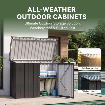Aoxun Outdoor Storage Cabinet, 35 Cu.Ft Metal Storage Shed with Floor, All-Weather Outdoor Storage Box with Hydraulic Lid, Lockable Doors for Patio Garden Garage, Black