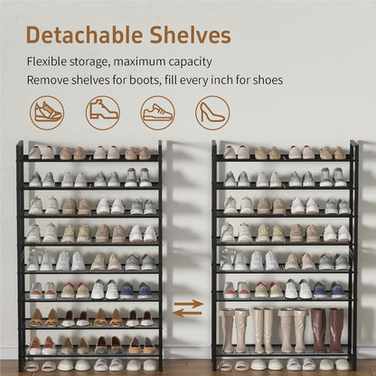 Stackable Shoe Rack, 6 Tier Metal Shoes Rack Storage Organizer,Large Capacity Shoe Shelf Max Holds 30 Pairs of Shoes,Sturdy and Stable, for Closet, Entryway,Garage，Black