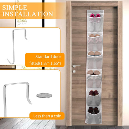 GOMAJI 6 Large Breathable Mesh Pockets, Over The Door Shoe Organizer, Boots Hanging Storage Shoe Rack for Closet, Accessories - - Gray