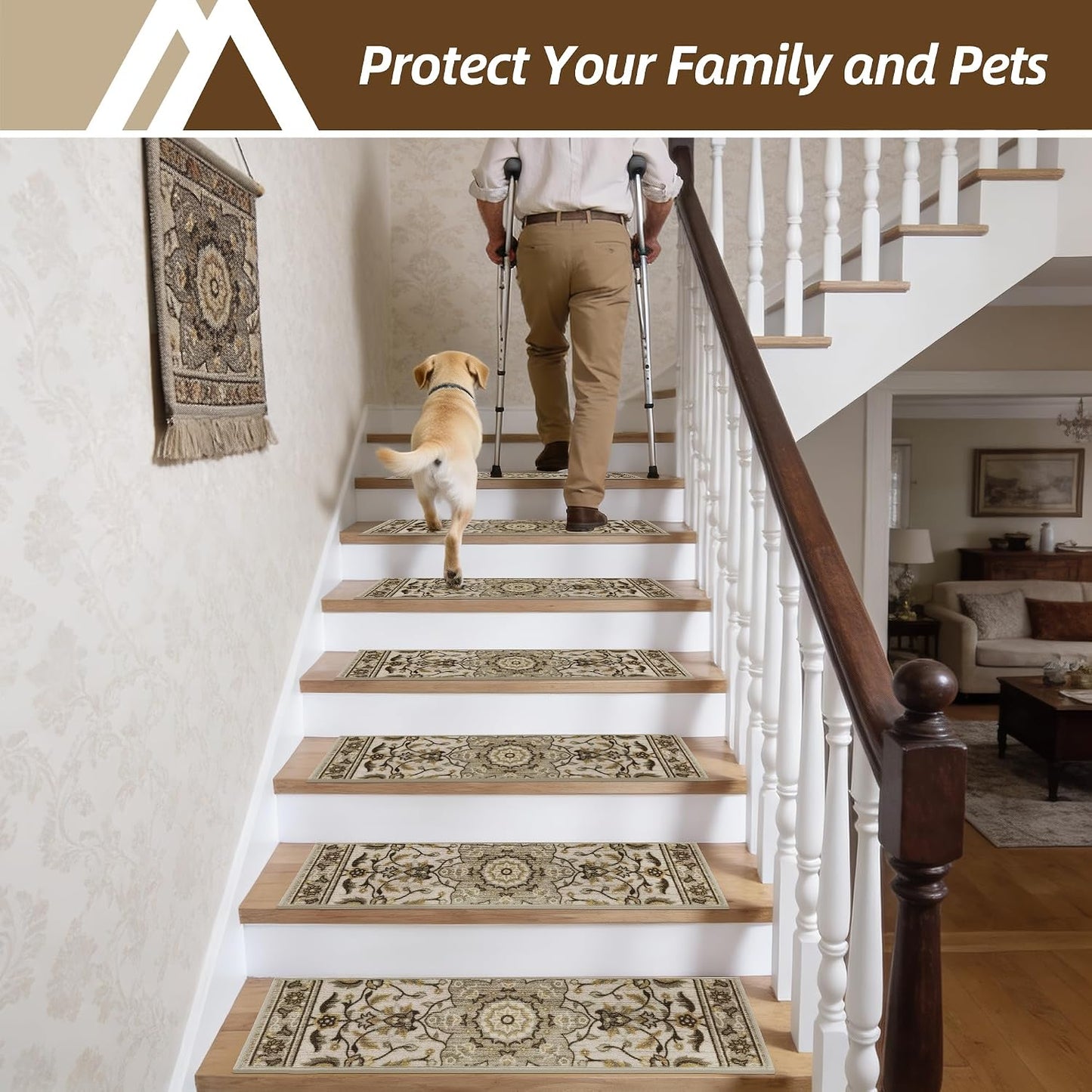 COSY HOMEER Stair Treads for Wooden Steps Non Slip Washable 8" X 30" 4pcs | Self Adhesive,Peel and Stick,Soft Carpet Stair Treads for Kids,Elder,Pet,Residue Free,Reusable Stair Runner,Multi-Surface Use