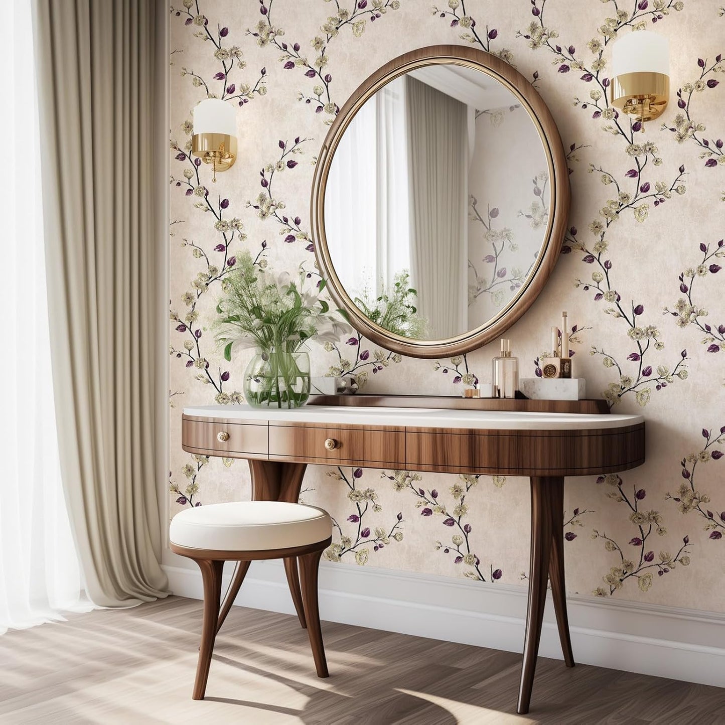 SOON AFTER 17.5”x120” Floral Peel and Stick Wallpaper Flower Tree Contact Paper Self Adhesive Removable Modern Sage Green Wall Paper Decorative Wall Covering Countertop Vinyl Film Roll