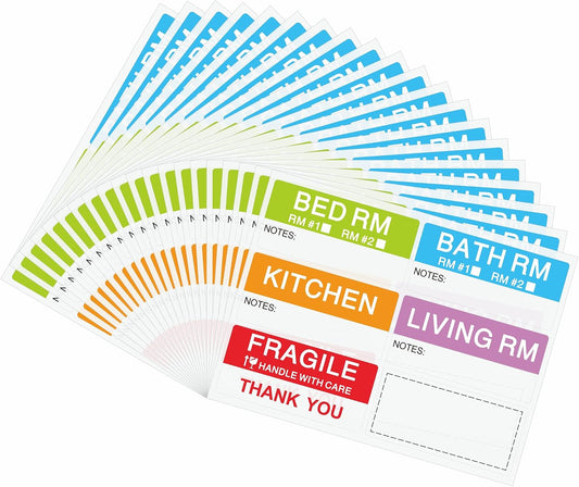 Hybsk 42x90mm Large Home Moving Labels for Boxes Apartment Moving Helper 6 Different Packing Fragile Labels Blank Furniture Labels (20 Sheets, 120pcs)