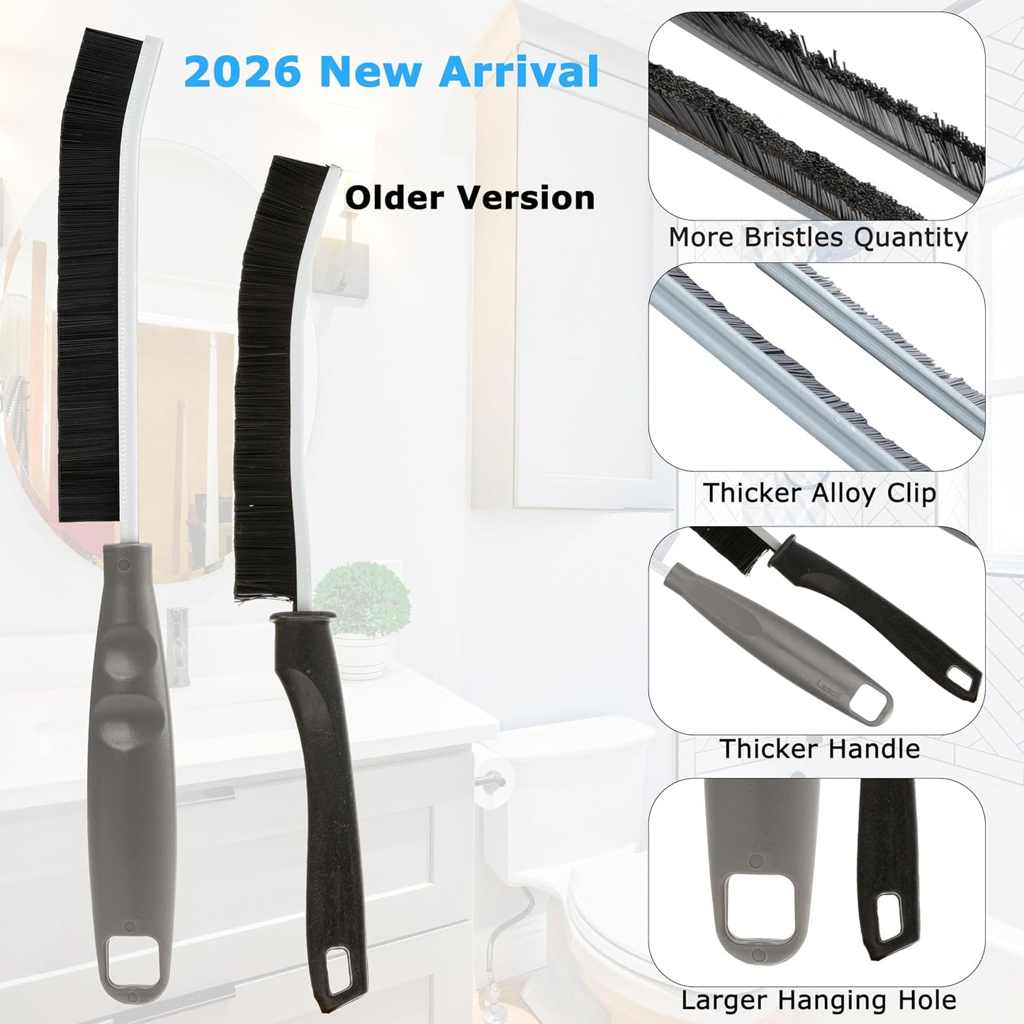 2026 NEW Ergonomic Anti-Slip Handle Grout Brush, 2Pcs Crevice Cleaning Brush, Hard Bristle Multi-Purpose Cleaning Tools, Small Cleaning Brush for Household Use Kitchen Bathroom, Right Hand