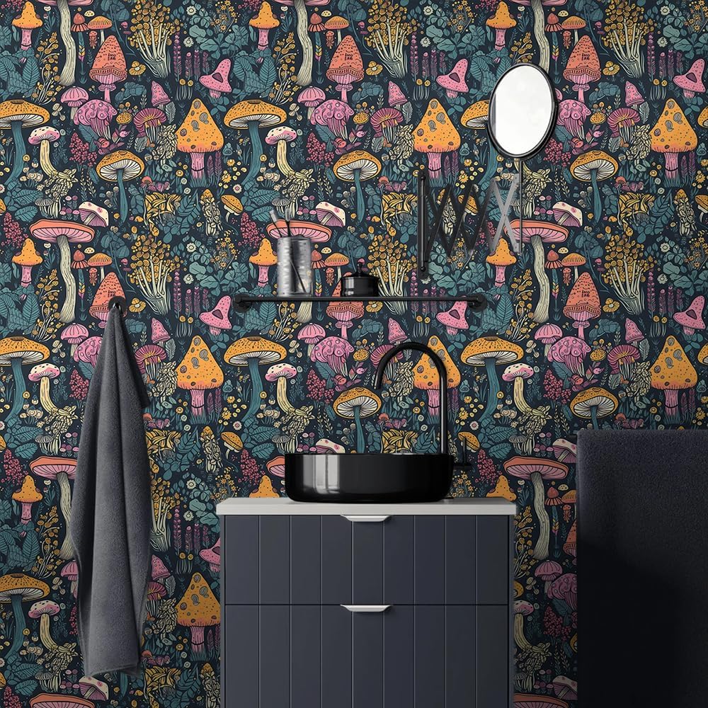 MuralPeel Dark Grey White Poppies Peony Floral Vintage Peel and Stick Wallpaper Self Adhesive Removable Easy Peel Off Stick on Wall Paper for Bedroom Cabinet Renter