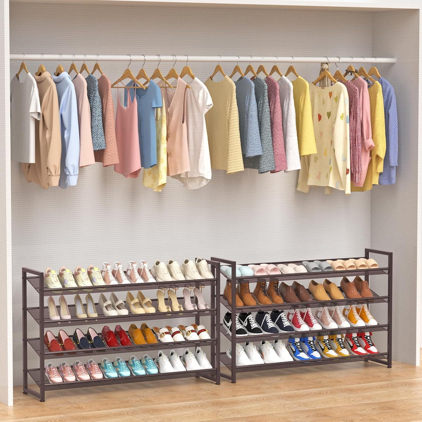 Large Shoe Rack 8 Tier Shoe Organizer, Heavy Duty Metal 4-Tier Stackable Shoe Storage Vertical Shoe Rack for Closet Front Door Entrance, Up to 50 Pairs, 44.8" W x 11.4" D x 56.7" H, Black