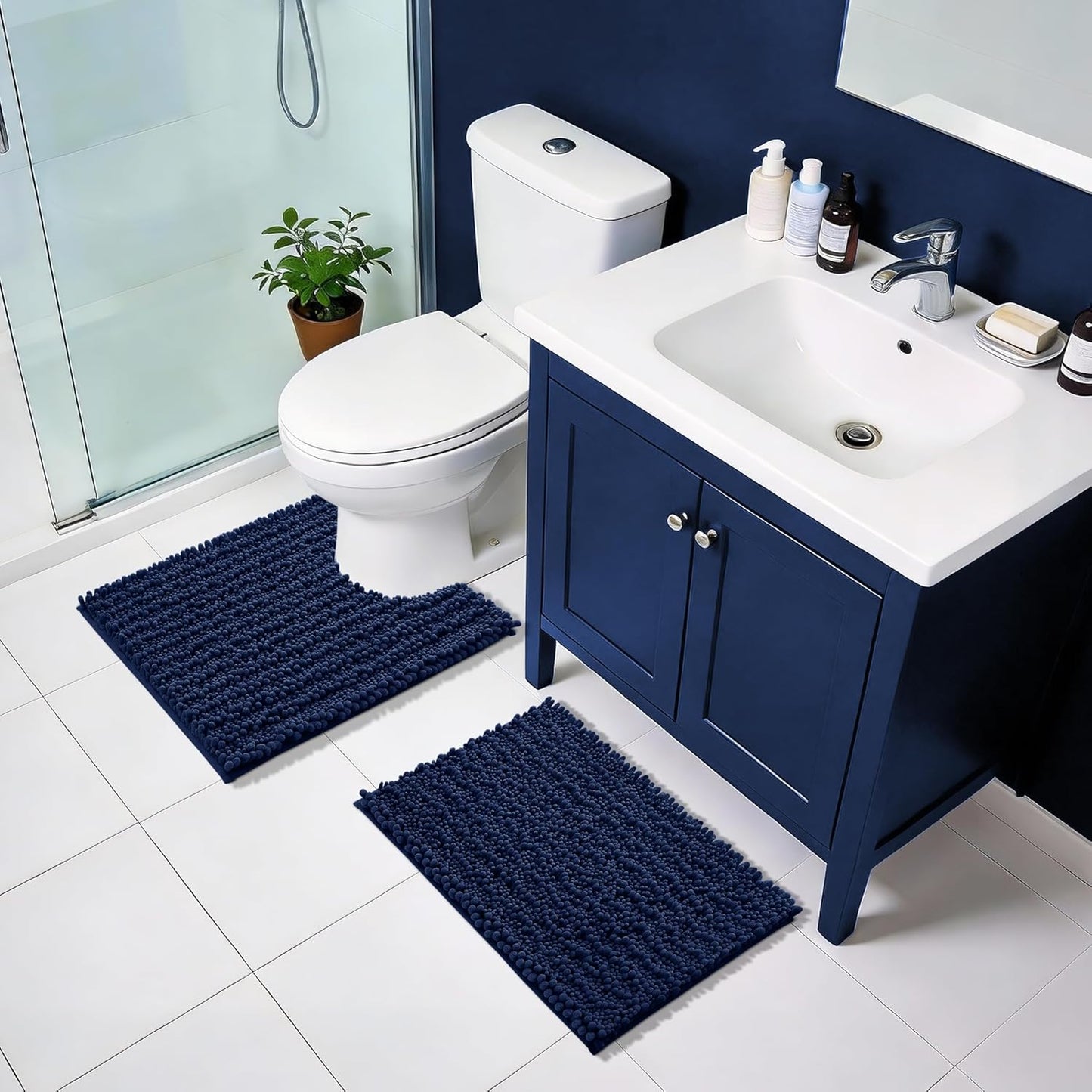 Yimobra Bathroom Rugs Non Slip Washable - Ultra Soft Absorbent Chenille Bath Mat, Quick Dry Shaggy Floor Carpet for Tub Shower, Gray Home Decor Accessories, 24x17 Inch
