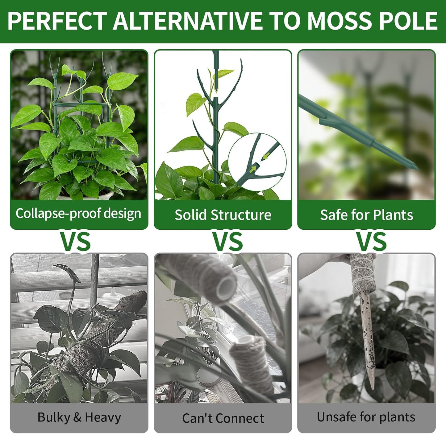 30Pcs Plant Stakes for Indoor Plants, Stackable Monstera Stake with Stem Supports & Garden Wire for Monstera, Pothos, Money Plant, Outdoor Plants