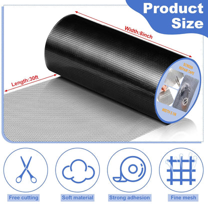 CroBlissful Extra Wide 5 inch x 20 ft Window Screen Tape Mesh Repair Strong Adhesive Waterproof Fiberglass Screen Repair Kit Patch for Window Door Tears Holes(Black)