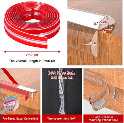 Baby Proofing, 6.6ft Edge Protector Strip Clear, Silicone Soft Corner Protectors with Upgraded Pre-Taped Strong Adhesive, Edge Protectors for Sharp Corners of Cabinets, Tables, Drawers