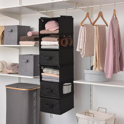 GRANNY SAYS Hanging Closet Organizer 6 Shelves, Closet Organizers and Storage with 5 Drawers, 6 Side Pockets Closet Hanging Organizer, Hanging Storage Organizer for Closet, Baby Clothes, Gray