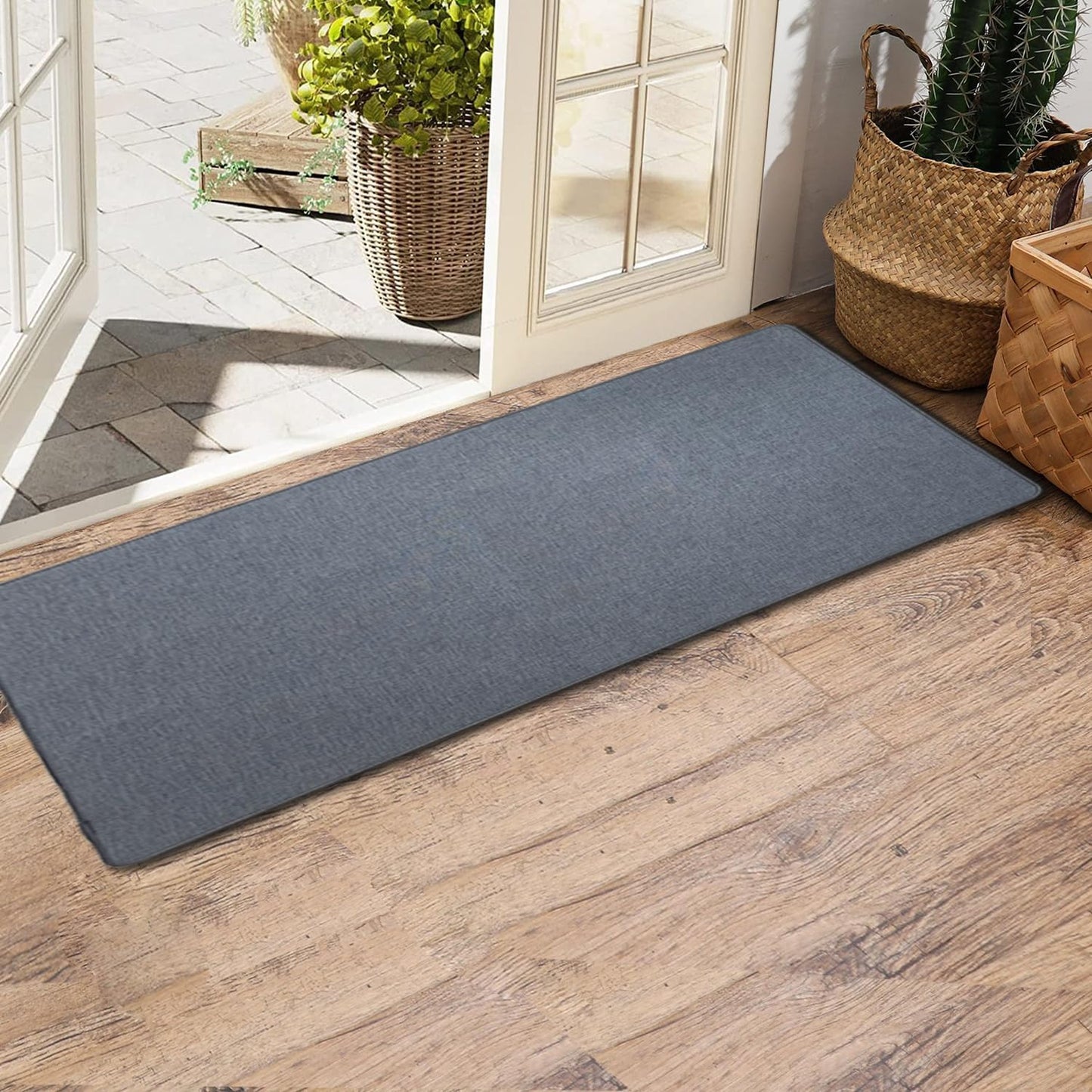 Yancorp 16"x26" Ultra Thin Bathroom Rugs,Low Profile Bath Rug,Rubber mat,Fit Under Door,Non Slip,Machine Washable Shower Rug,Dark Grey