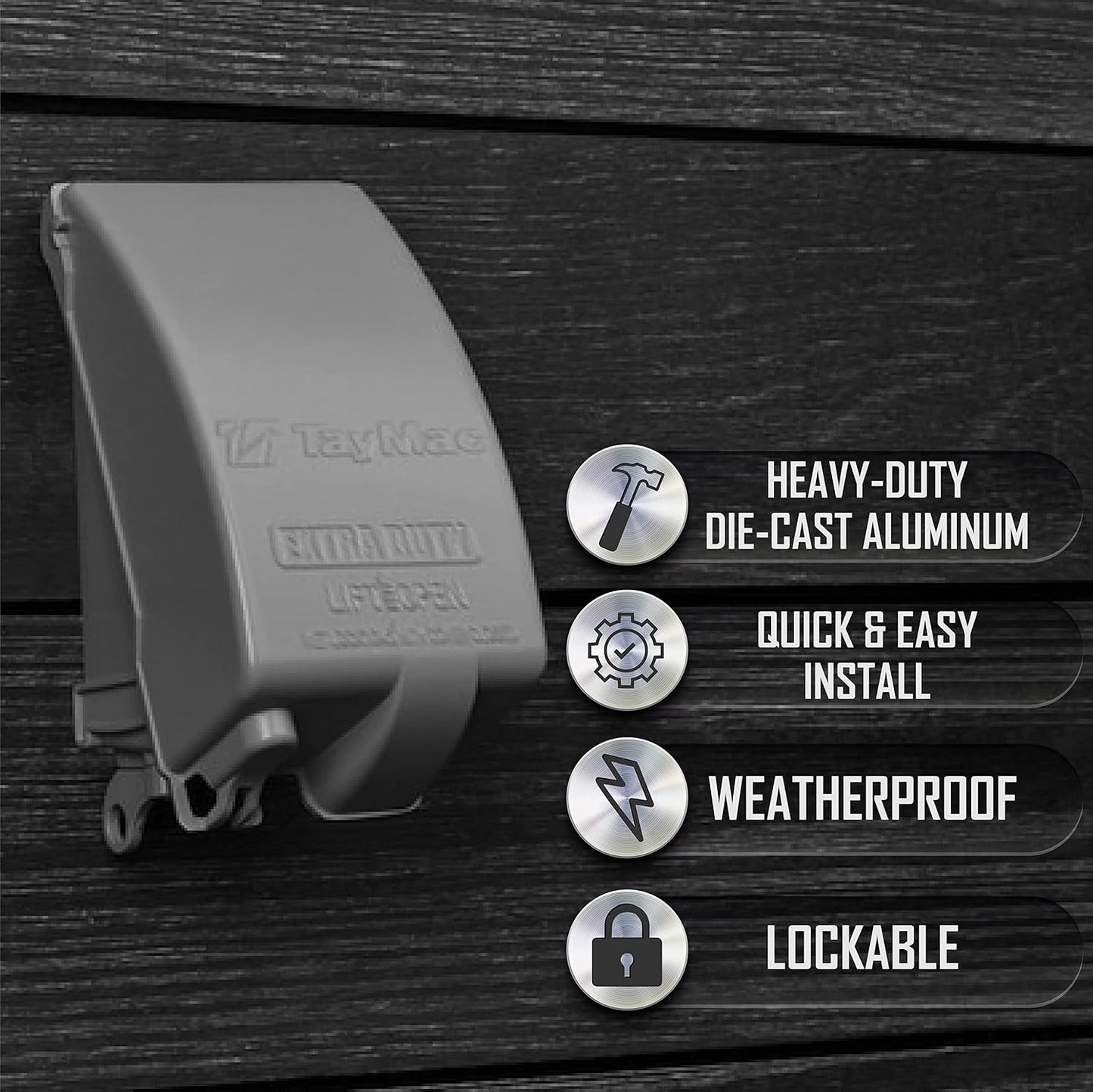 TayMac MX4280S 1-Gang Extra Duty In-Use Cover, Weatherproof Metal Low Profile 8-in-1, 3.5 in. Deep, Vertical, Gray