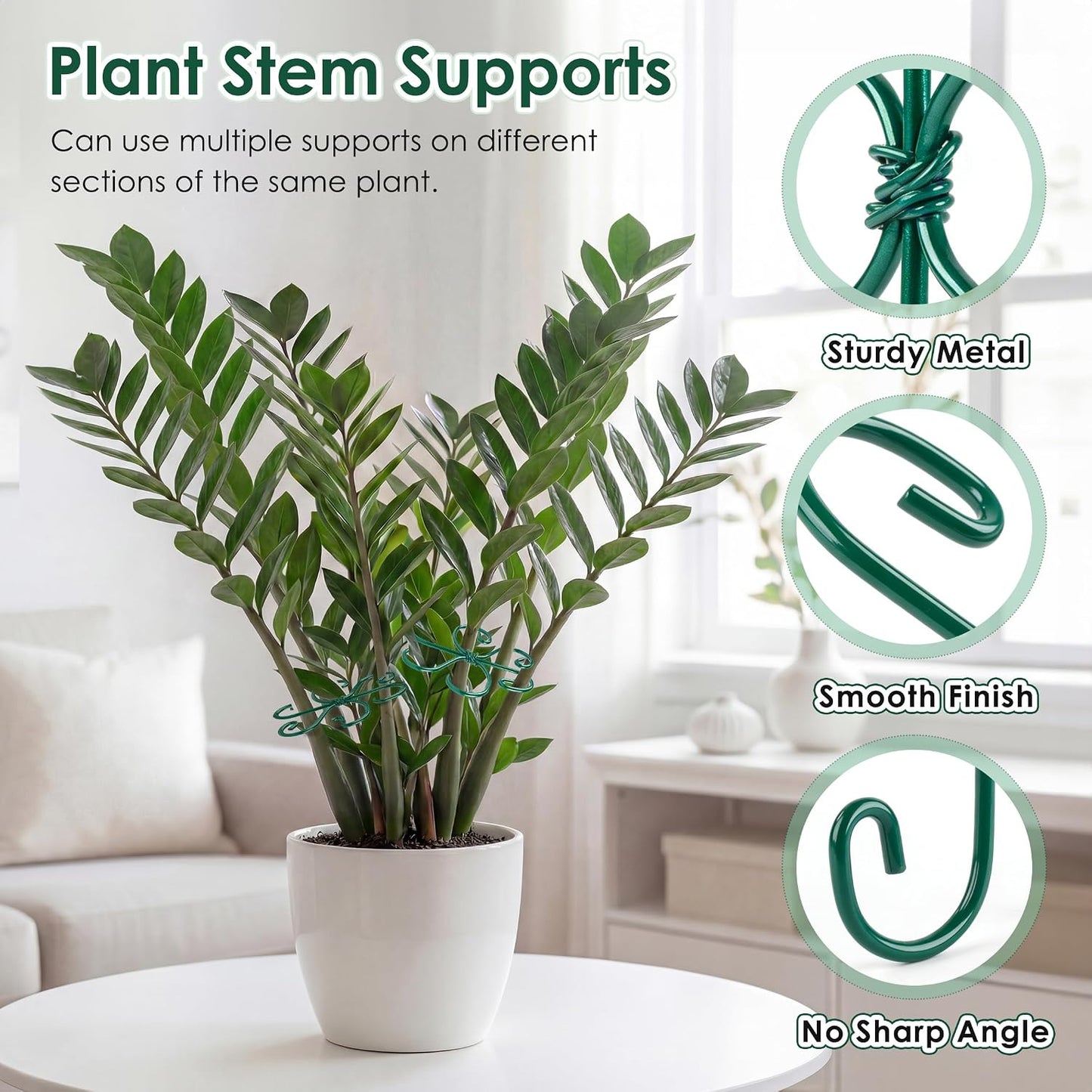 RELBRO Monstera Plant Supports, 4.3 Inch Metal Stem Support Holders Plant Stabilizer for Indoor Outdoor Potted Plants Growing Upright, Green, 4 Pcs
