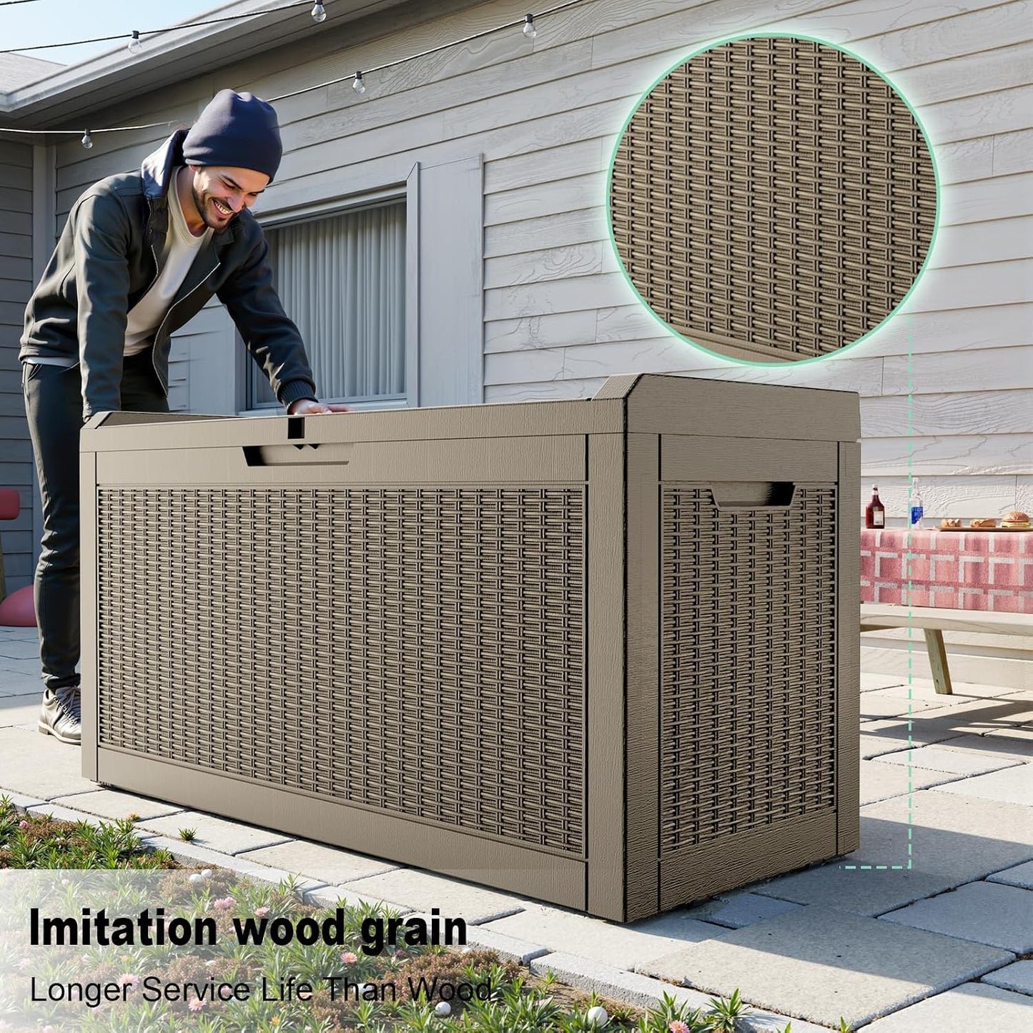 EasyUp 35 Gallon Outdoor Storage Box, Outdoor Deck Boxes for Garden Tools Equipment,Cushions and Patio Storage,Lockable and Resin,Easy to Install(Black)