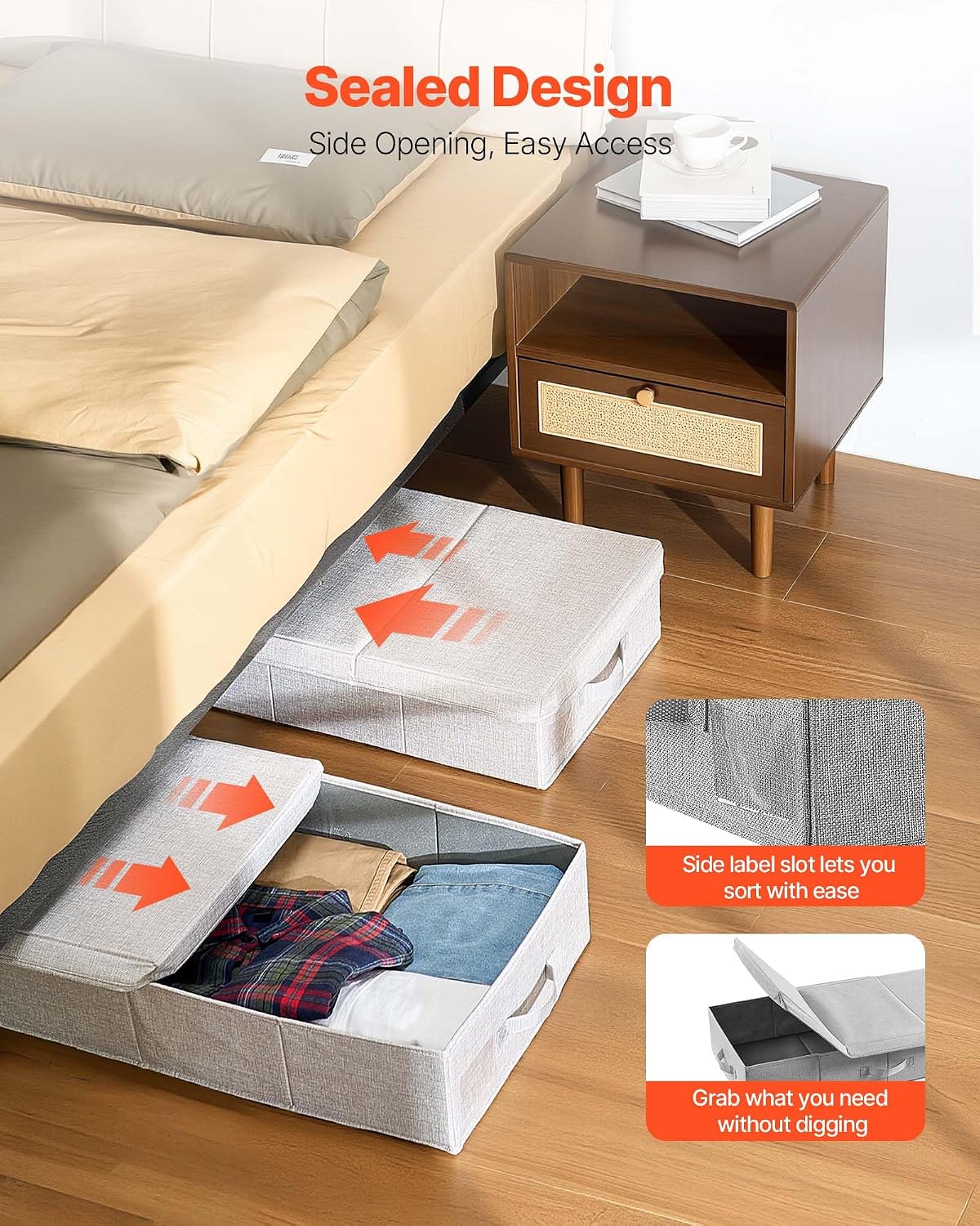 VEVOR Under Bed Storage with Wheels, 36.0 x 18.1 x 7.3 inch, Underbed Containers with Clear Lid, Underbed Shoe Organizer, Rolling Under the Bed Storage Bins for Clothes Shoes Blankets Bedroom, 2 Pack