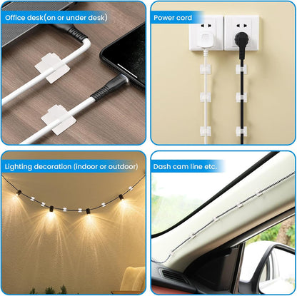 30 Pcs Small Black Adhesive Cable Clips for Cord Management Under Desk Nightstand Phone PC Charger Plug Speaker TV Cord Holder Keeper Hook Wall Wire Organizer Car Dash Cam Ethernet Christmas Light