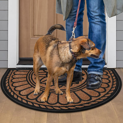 Mibao Front Door Mat Indoor Outdoor Entrance, Semicircular Entrance Mat, Half Round Waterproo Non-Slip Durable Rubber Door Mats, Low Profile Heavy Duty Doormat for Garage, Patio, 30" x 18", Yellow