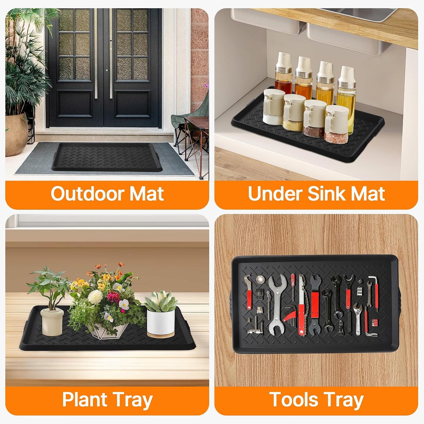 Boot Tray TPE Rubber, Large Shoe Trays for Entryway, Multi-Purpose Boot Mat Tray with Raised Edge, 28.3"x16.1" Rubber Mat for Shoe Organizer Indoor/Outdoor Use (Black)