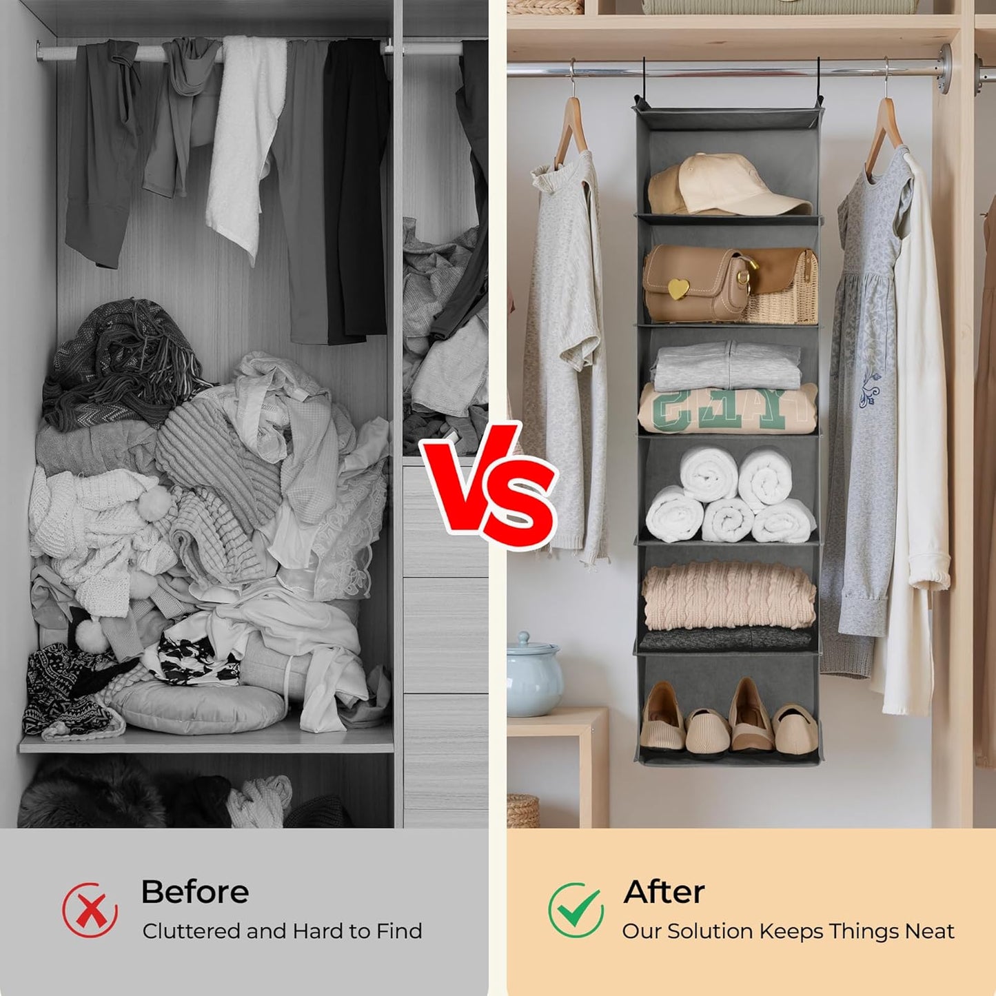 GRANNY SAYS 3-Shelf Hanging Closet Organizer and Storage, Collapsible Hanging Closet Shelves, Hanging Organizer for Closet & RV, Gray, 29 ½" H X 12" W X 12" D, 1-Pack