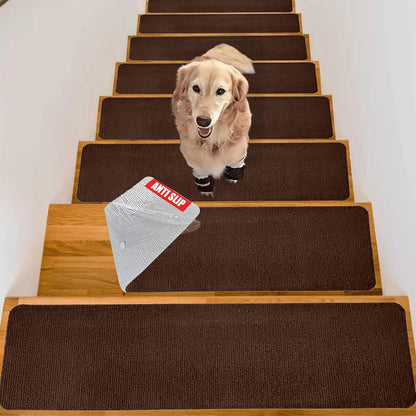 Nonslip Stair Treads Wooden Steps, 15 PCS 30" x 8" Safety Rug Slip Resistant Runner with Reusable Adhesive, Carpet Landing Mat for Family Elders Pets Soft Stair Mats Indoor (Black)
