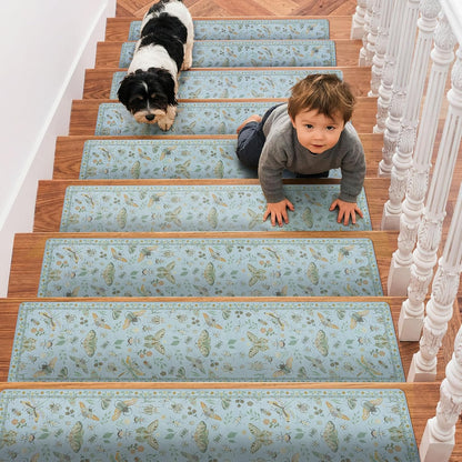 OJIA Insect Print Stair Treads Non Slip Stair Runners for Wooden Steps Indoor, 15PCS 8"x30" Rubber Backing Carpet Treads for Wood Stairs Staircase Step Treads for Kids & Dogs, Stair Covers, Black