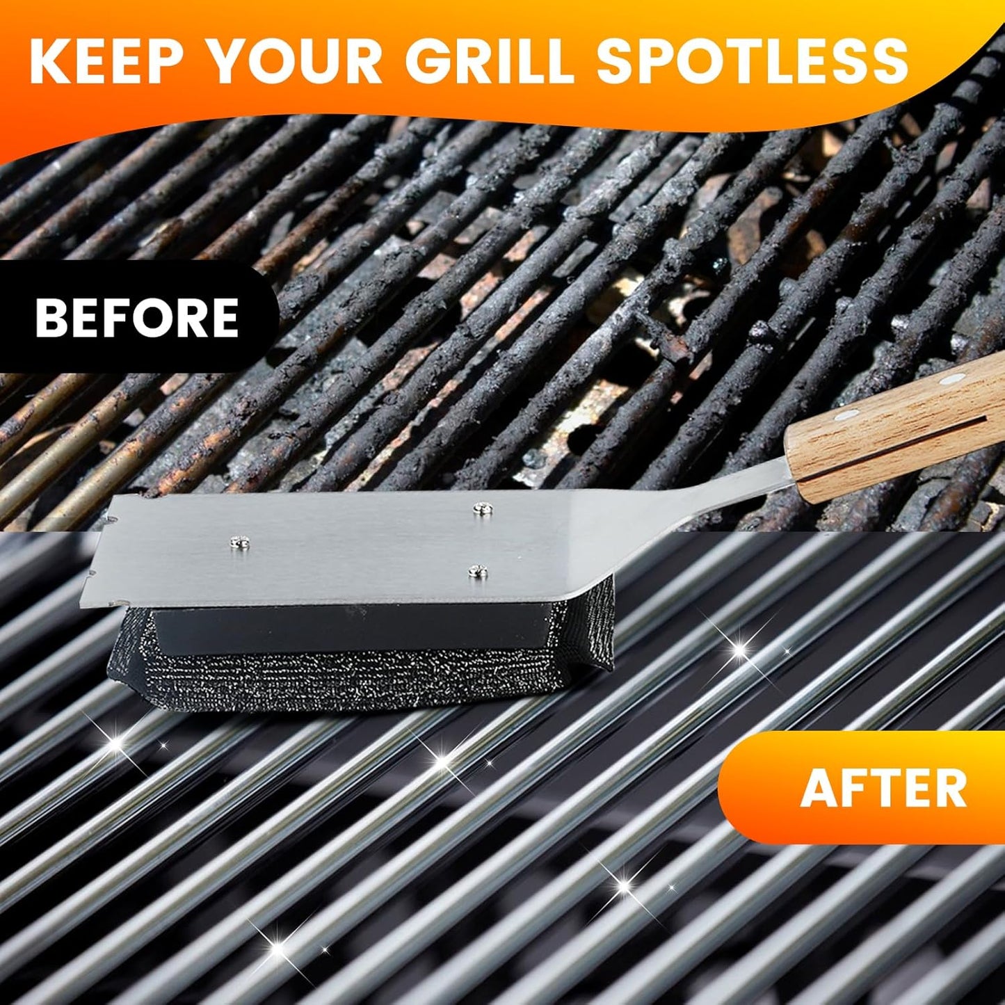 Grill Brush Bristle Free with 2 Replacement Head, Safe Grill Cleaner Brush for Outdoor Grill, BBQ Grill Cleaning Brush Kit Fits for Cast Iron Stainless Steel Grates, Gifts for Men, Dad
