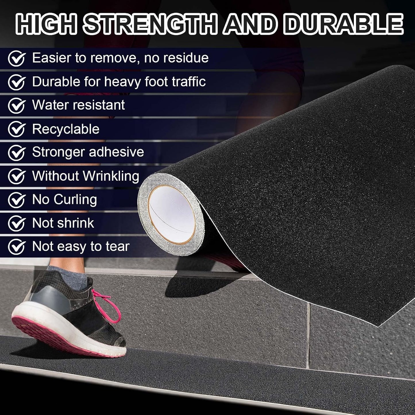 Watersay 8 Inch x 20 ft Anti Slip Traction Tape Waterproof Clear Non Skid Tape Durable Grip and Friction Stair Non Slip Strips Abrasive Adhesive for Stairs Steps Ramp Outdoor Indoor