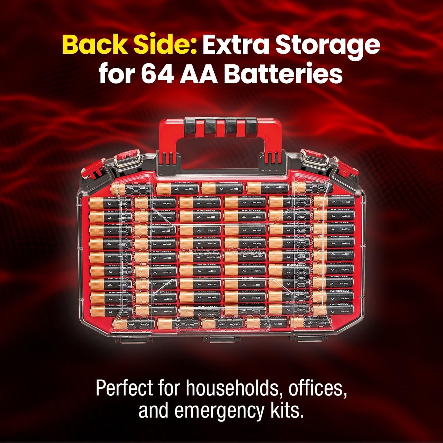 Battery Daddy Storage & Organizer Case w/Light and Tester, Stores & Protects Over 200 Batteries, Double-Sided, Clear Locking Lid, Secure Latches & Portable Handle- Black (Batteries Not Included)
