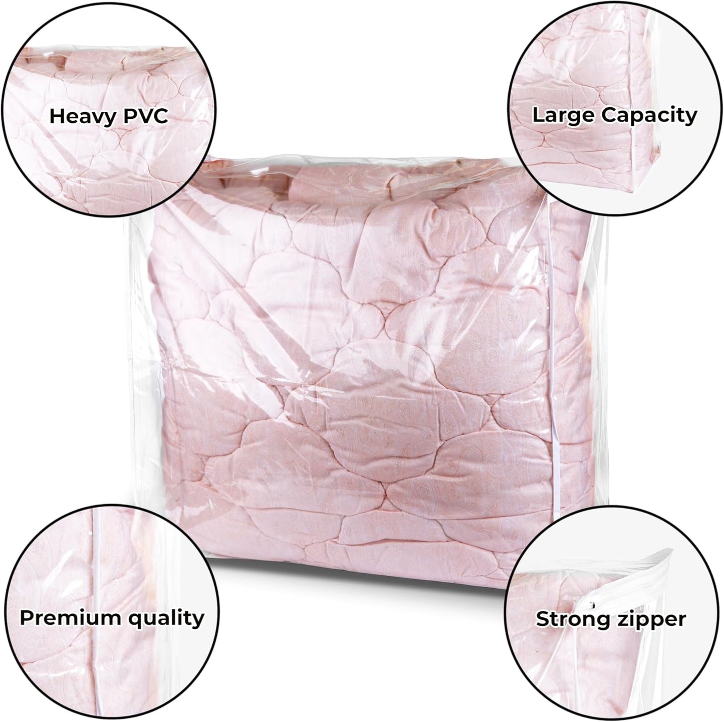 Set of 2 Zippered Vinyl Storage Bag, 24x20x11 Inch, Clothes Bag Organizer, Space Saver PVC Comforter Clear Storage Bags for Blanket