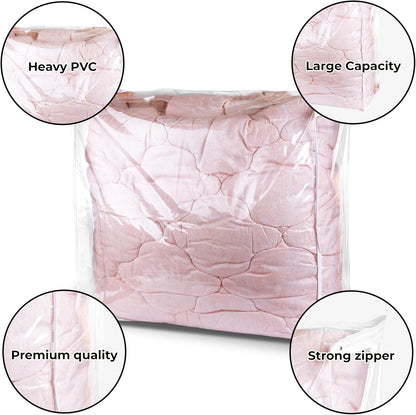 Set of 2 Zippered Vinyl Storage Bag, 24x20x11 Inch, Clothes Bag Organizer, Space Saver PVC Comforter Clear Storage Bags for Blanket