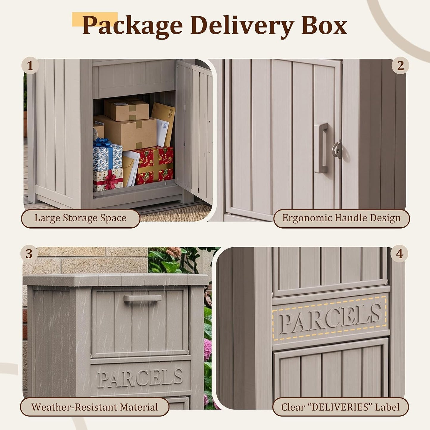 Outdoor Storage Box, 90 Gallon Package Delivery Boxes for Outside, with Lockable Secure, Deck Box Outdoor Waterproof for Entryway, Front Porch, Backyard, Garden, Patio, Lawn, Black