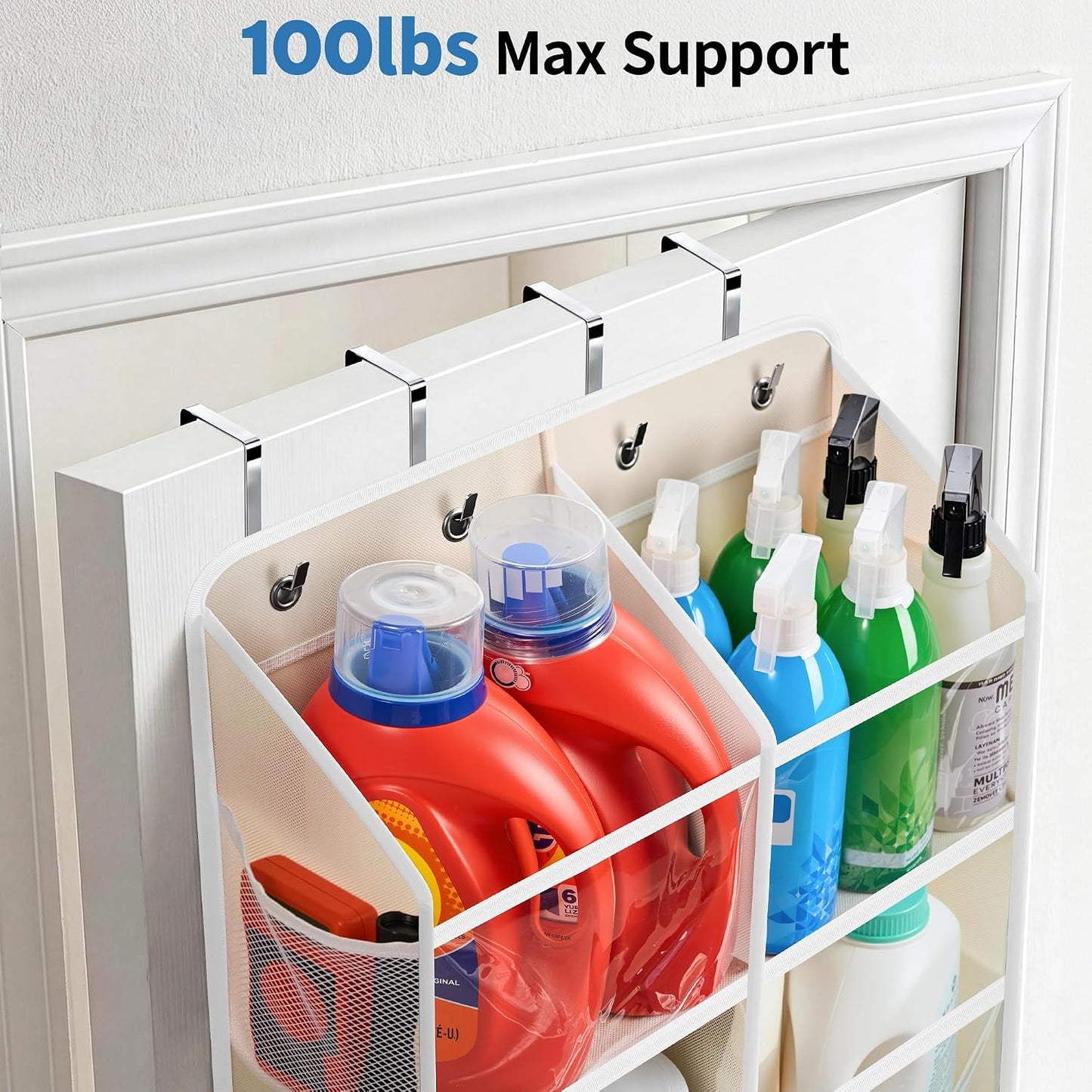 JARLINK 2 Pack Over the Door Organizer Storage, 5 Shelf Hanging Door Organizer with 5 Large Capacity Pockets, Anti Tilt 44 lb Load Behind Door Storage for Bedroom, Bathroom, Pantry, Nursery, (Grey)