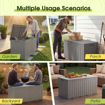 Devoko 100 Gallon Waterproof Large Resin Deck Box Indoor Outdoor Lockable Storage Container for Patio Furniture Cushions Garden Tools (100 Gallon, Black)